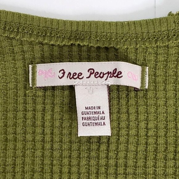 Free People Waffle Knit V-Neck Top Slouchy Oversized Beachy Boho Green NWT - Picture 9 of 10